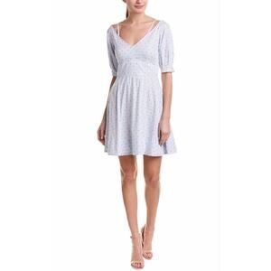 DEREK LAM 10 CROSBY White Blue Striped Embroidered Pin Dots V-Neck Dress 6